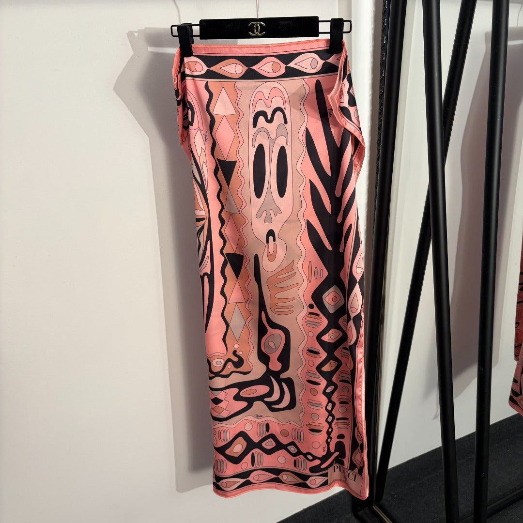 Pucci Iride-Print 3-Piece Archive Set – Asymmetrical Powder Rose Bikini and Silk Twill Sarong