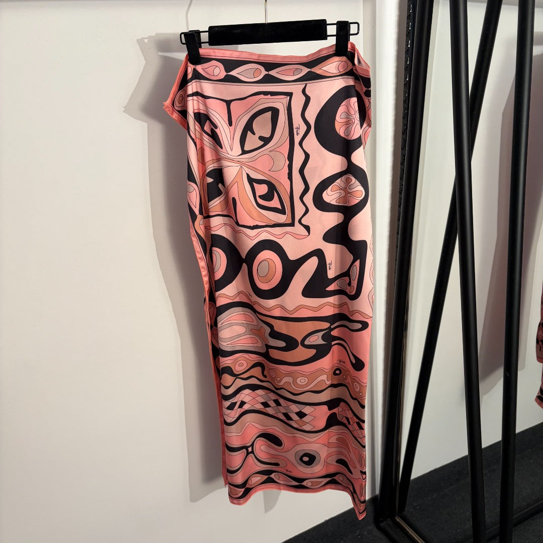 Pucci Iride-Print 3-Piece Archive Set – Asymmetrical Powder Rose Bikini and Silk Twill Sarong