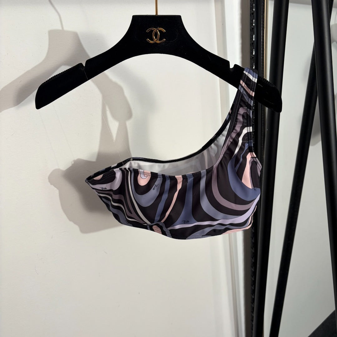 Marmo-Print 3-Piece Archive Set – One-Shoulder Bikini & Technical Silk Sarong