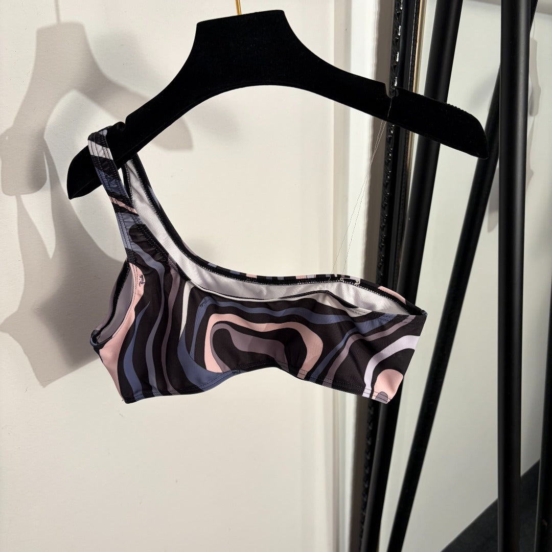 Marmo-Print 3-Piece Archive Set – One-Shoulder Bikini & Technical Silk Sarong
