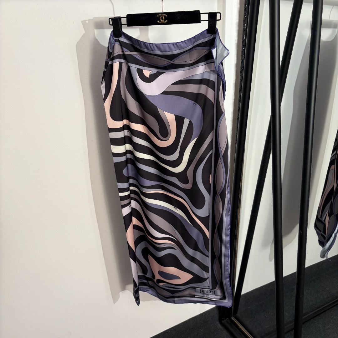 Marmo-Print 3-Piece Archive Set – One-Shoulder Bikini & Technical Silk Sarong