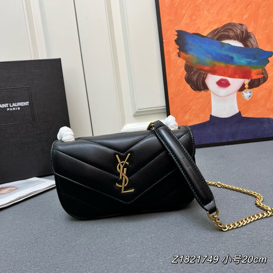 YSL Loulou Mini – Chevron-Quilted Lambskin with Gold YSL Hardware