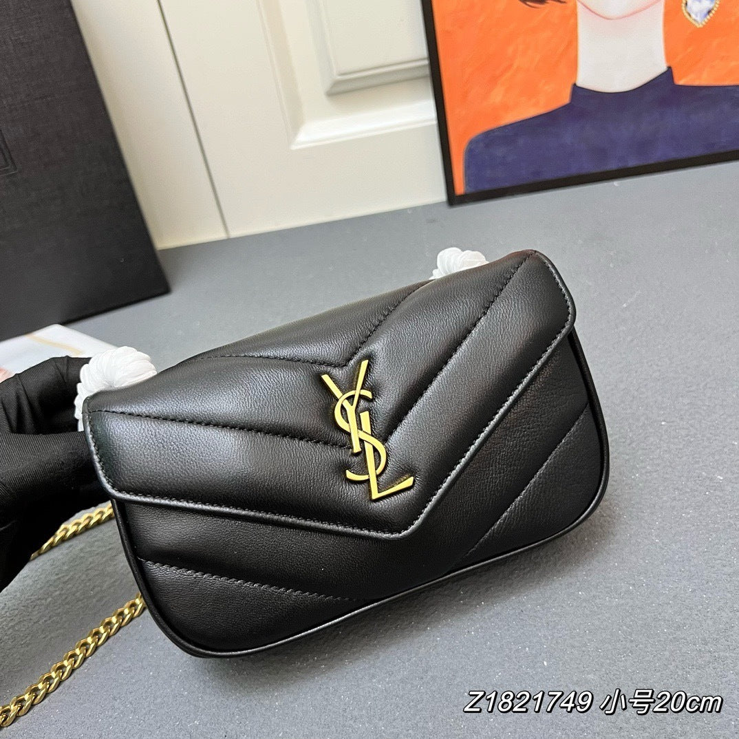 YSL Loulou Mini – Chevron-Quilted Lambskin with Gold YSL Hardware