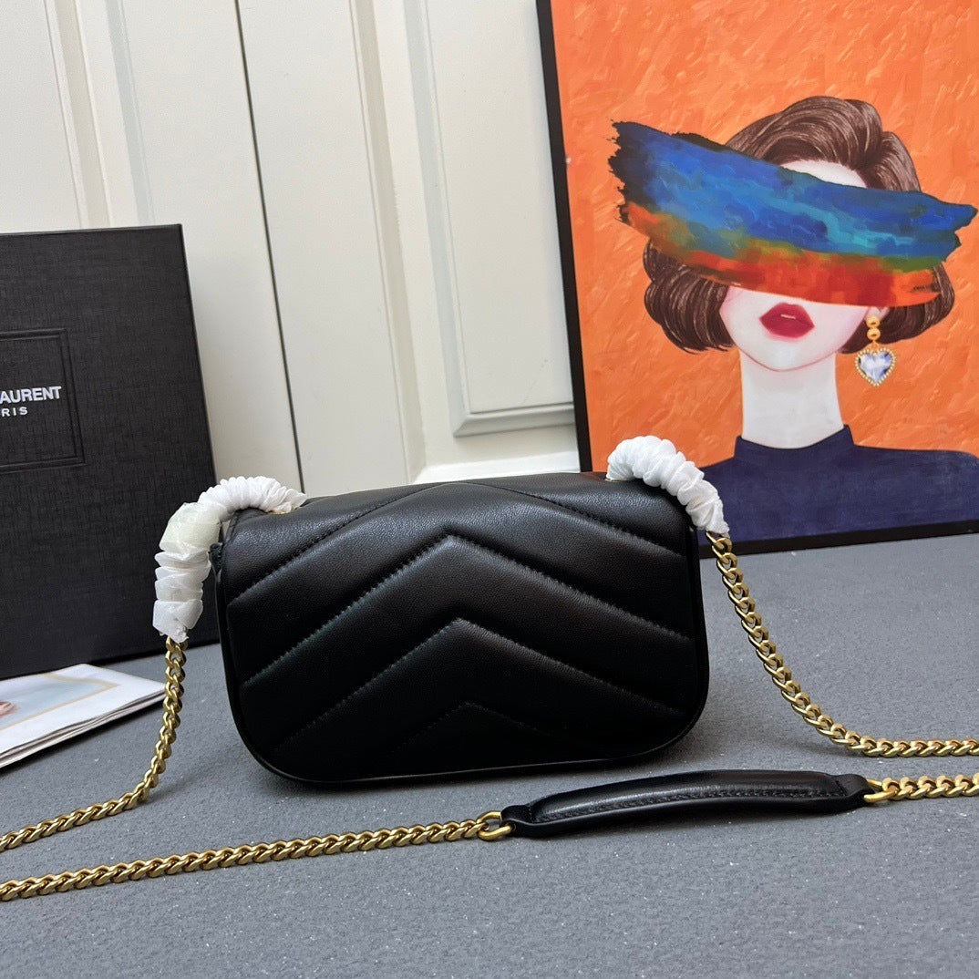 YSL Loulou Mini – Chevron-Quilted Lambskin with Gold YSL Hardware