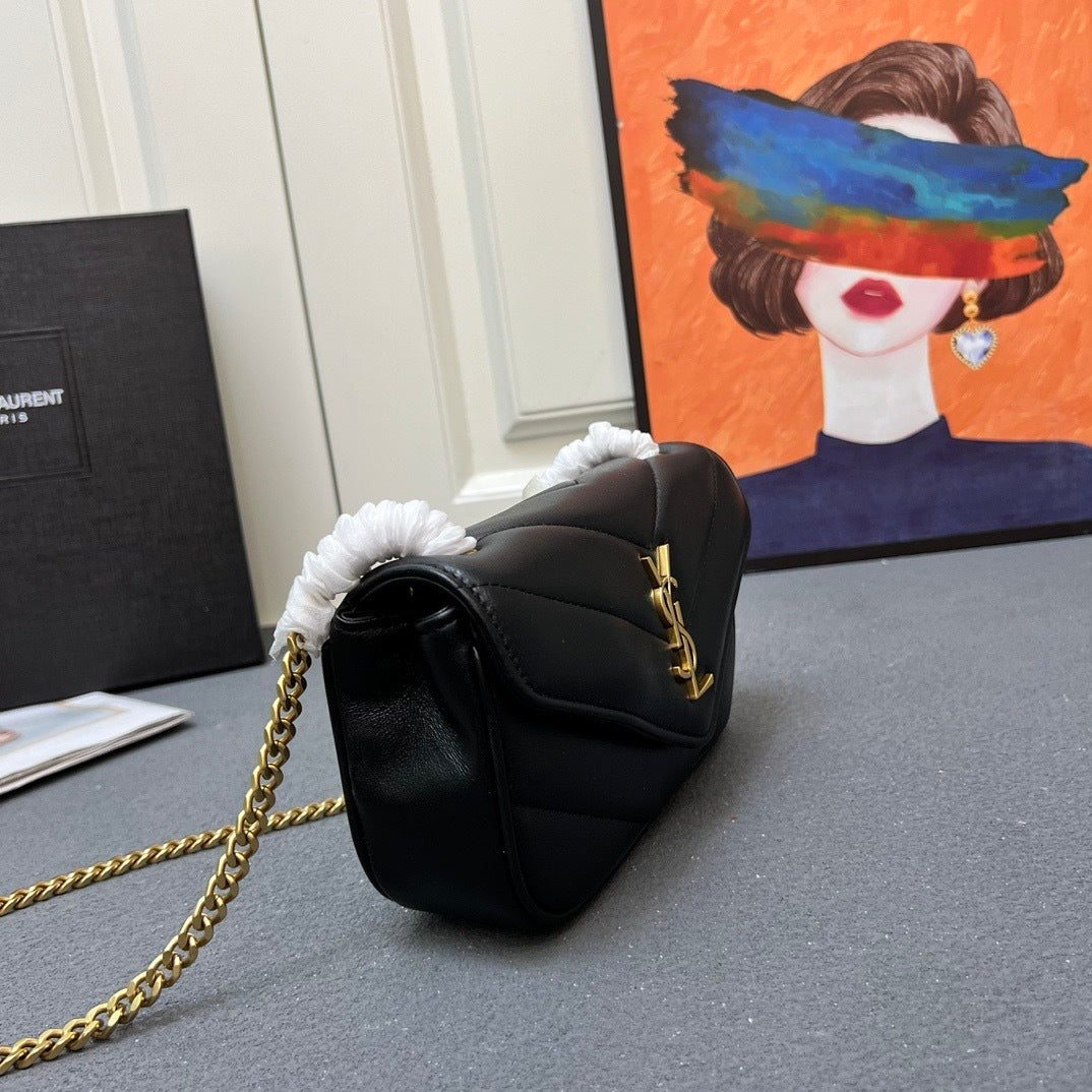 YSL Loulou Mini – Chevron-Quilted Lambskin with Gold YSL Hardware