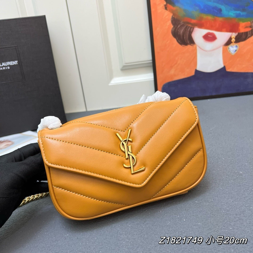 YSL Loulou Mini – Chevron-Quilted Lambskin with Gold YSL Hardware
