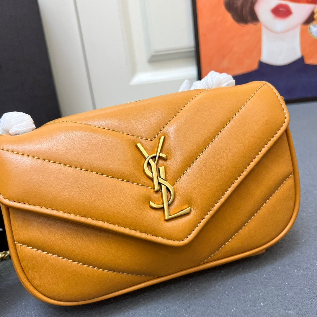 YSL Loulou Mini – Chevron-Quilted Lambskin with Gold YSL Hardware