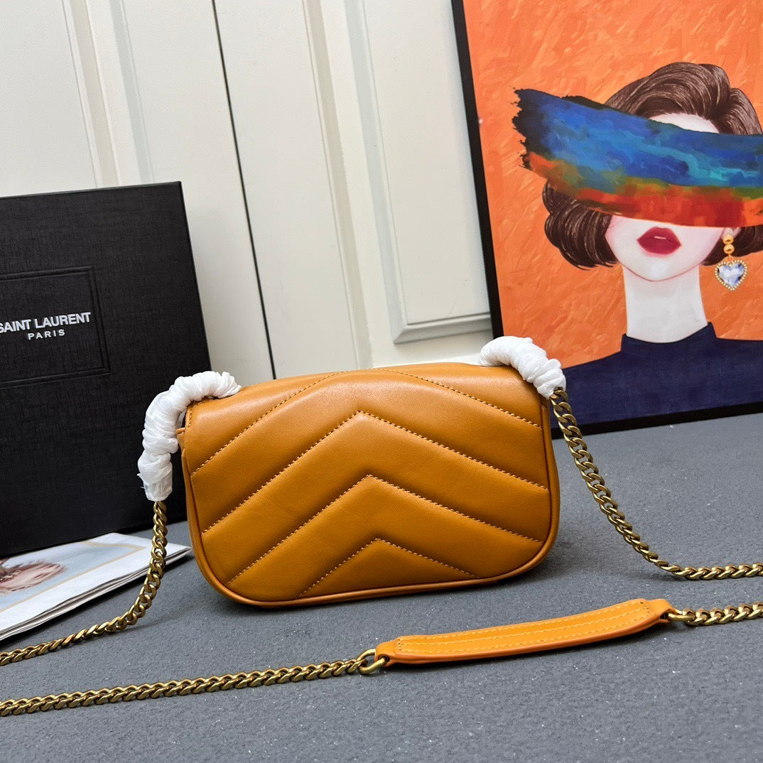 YSL Loulou Mini – Chevron-Quilted Lambskin with Gold YSL Hardware