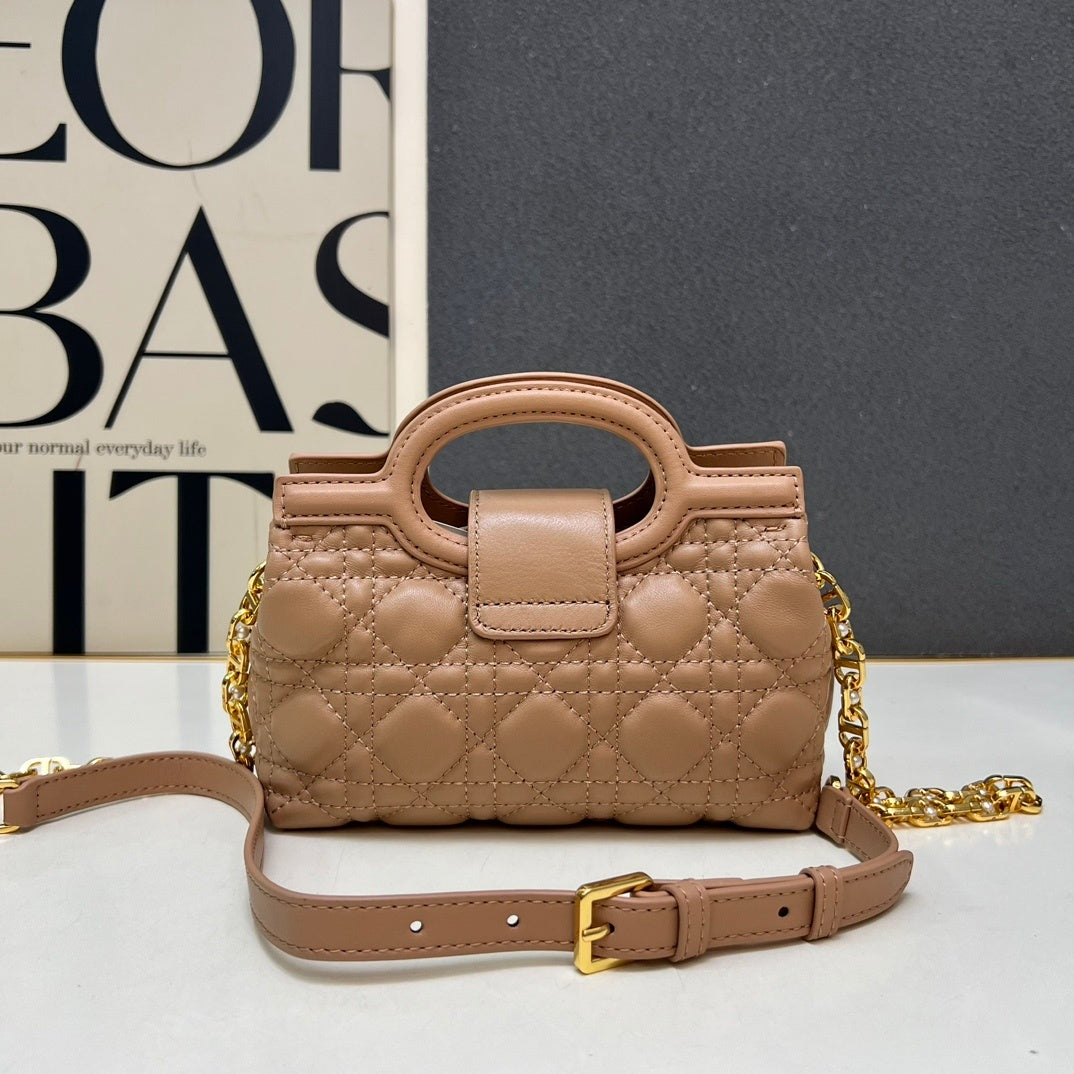 Christian  Jolie Mini Top Handle Bag – Black Cannage Lambskin with Gold CD Pearl Clasp