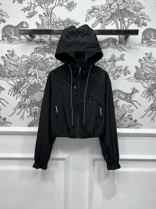 Cropped LV Monogram Windbreaker – Reflective Black Jacquard Technical Jacket