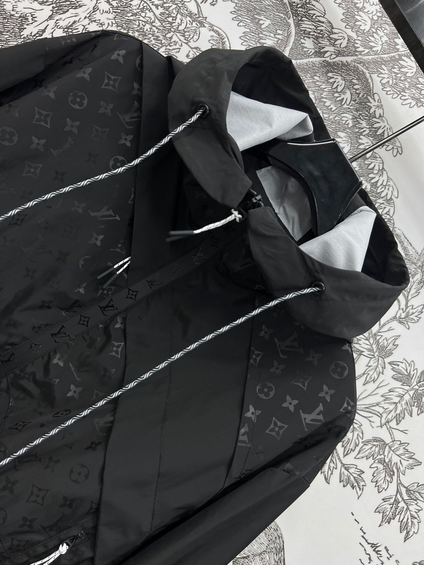 Cropped LV Monogram Windbreaker – Reflective Black Jacquard Technical Jacket