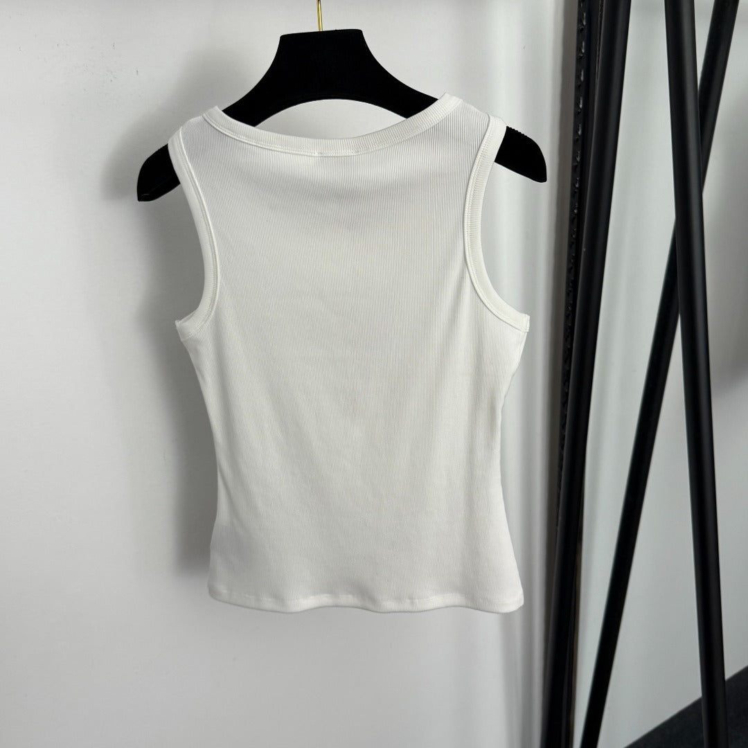 YSL Tank Top – Heavy-Gauge Ribbed Cotton with Gold YSL Monogram