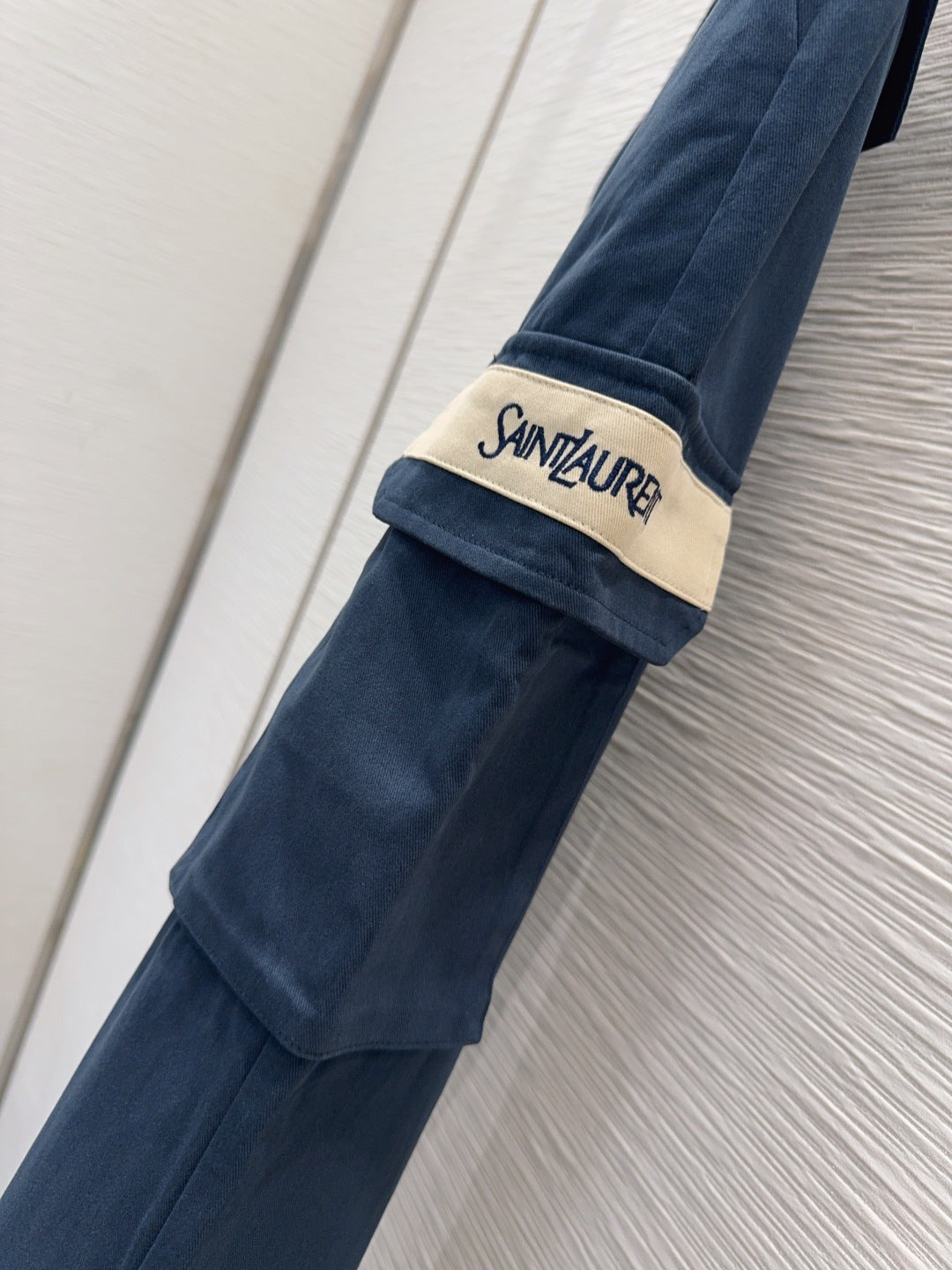 YSL Embroidered Logo Cargo Trousers – High-Waisted Wide-Leg Cotton with Flap Pockets