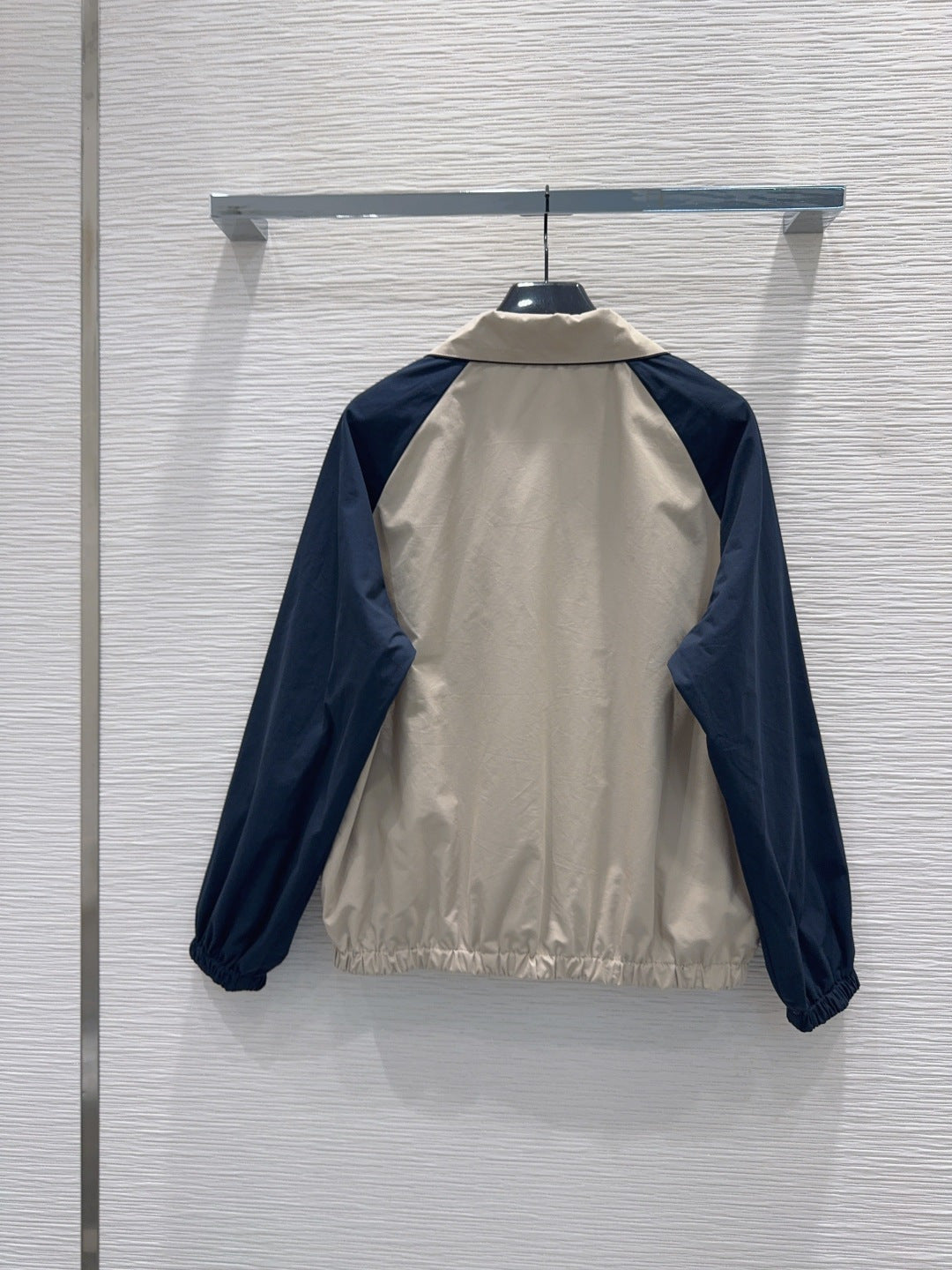 YSL Embroidered Logo Two-Tone Track Jacket – Desert Sand and Midnight Navy Technical Canvas Jacket