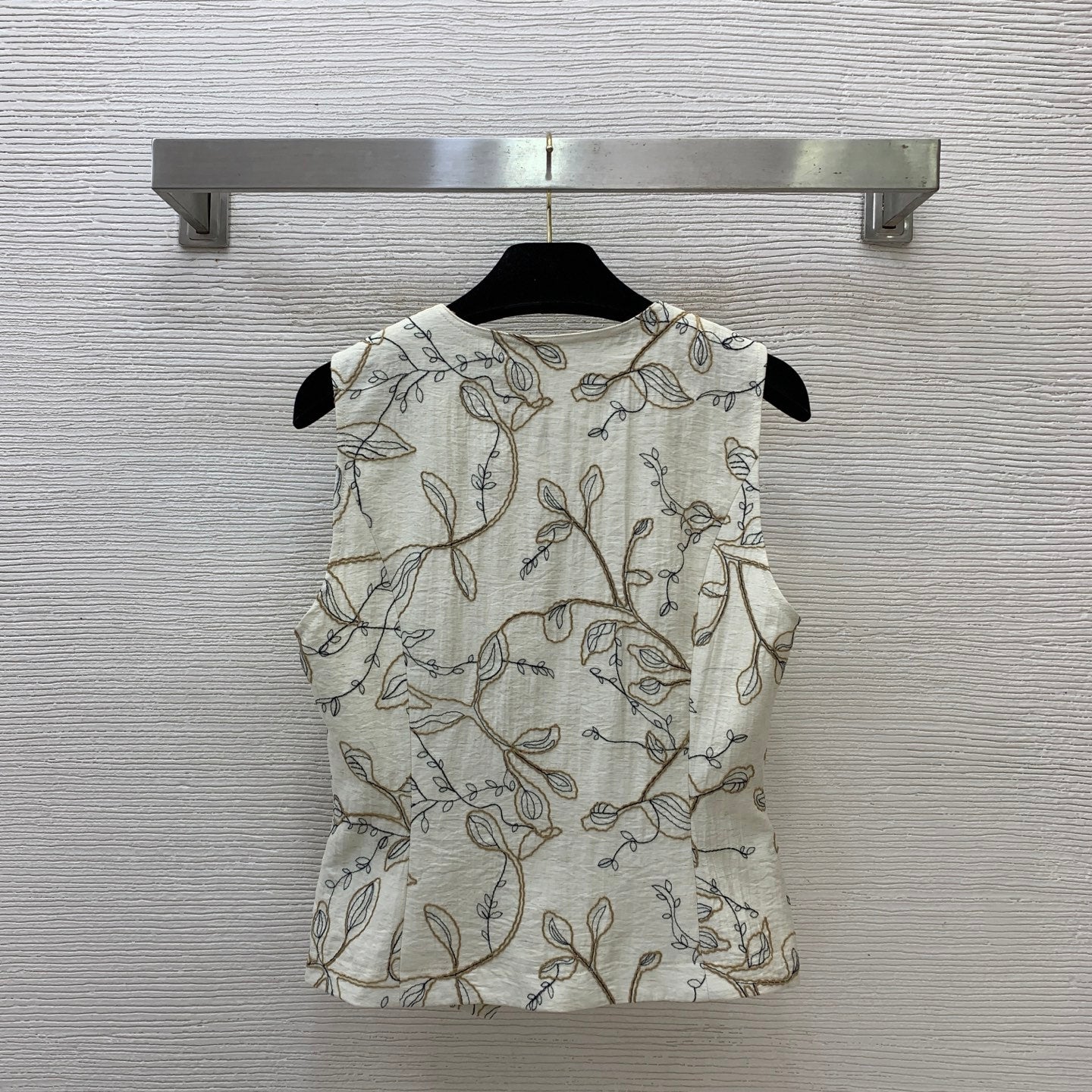 YSL Ivy-Embroidered Tailored Gilet Vest and Mini Skirt Set – Botanical Cream Textured Canvas
