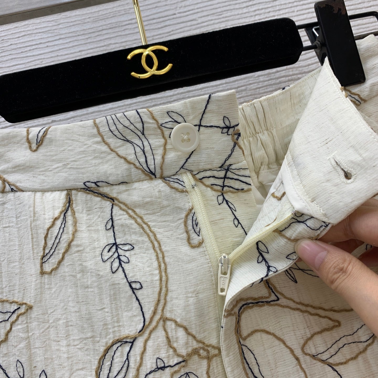 YSL Ivy-Embroidered Tailored Gilet Vest and Mini Skirt Set – Botanical Cream Textured Canvas