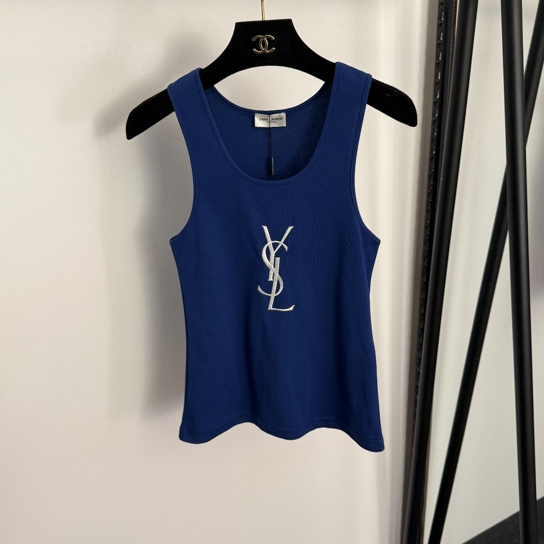 Ribbed Tank Top – Heavy-Gauge Cotton Racerback with Embroidered YSL Monogram