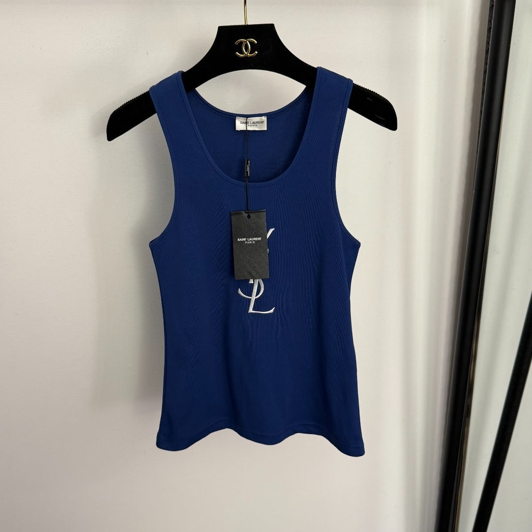 Ribbed Tank Top – Heavy-Gauge Cotton Racerback with Embroidered YSL Monogram
