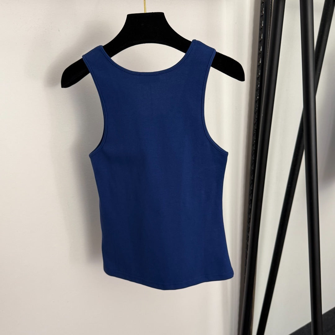 Ribbed Tank Top – Heavy-Gauge Cotton Racerback with Embroidered YSL Monogram