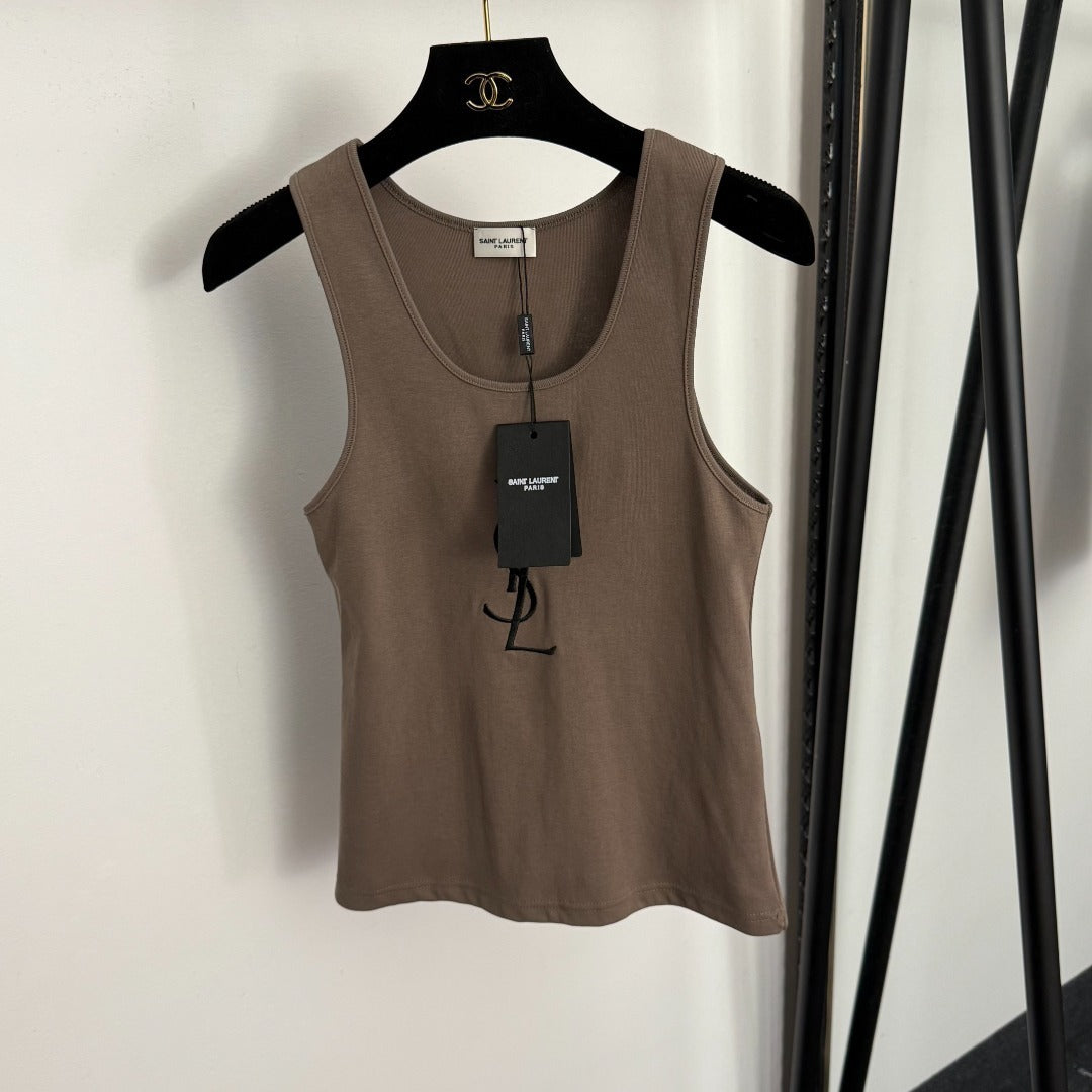Ribbed Tank Top – Heavy-Gauge Cotton Racerback with Embroidered YSL Monogram