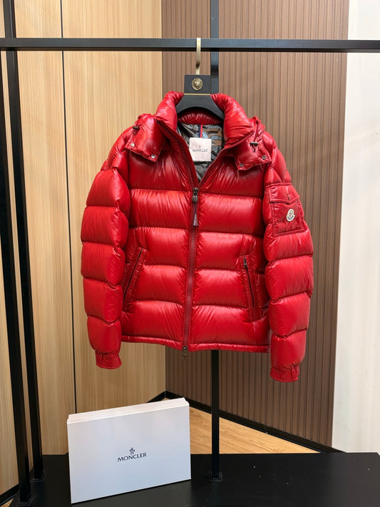Women's Shiny Red Puffer Maya Jacket with Hood
