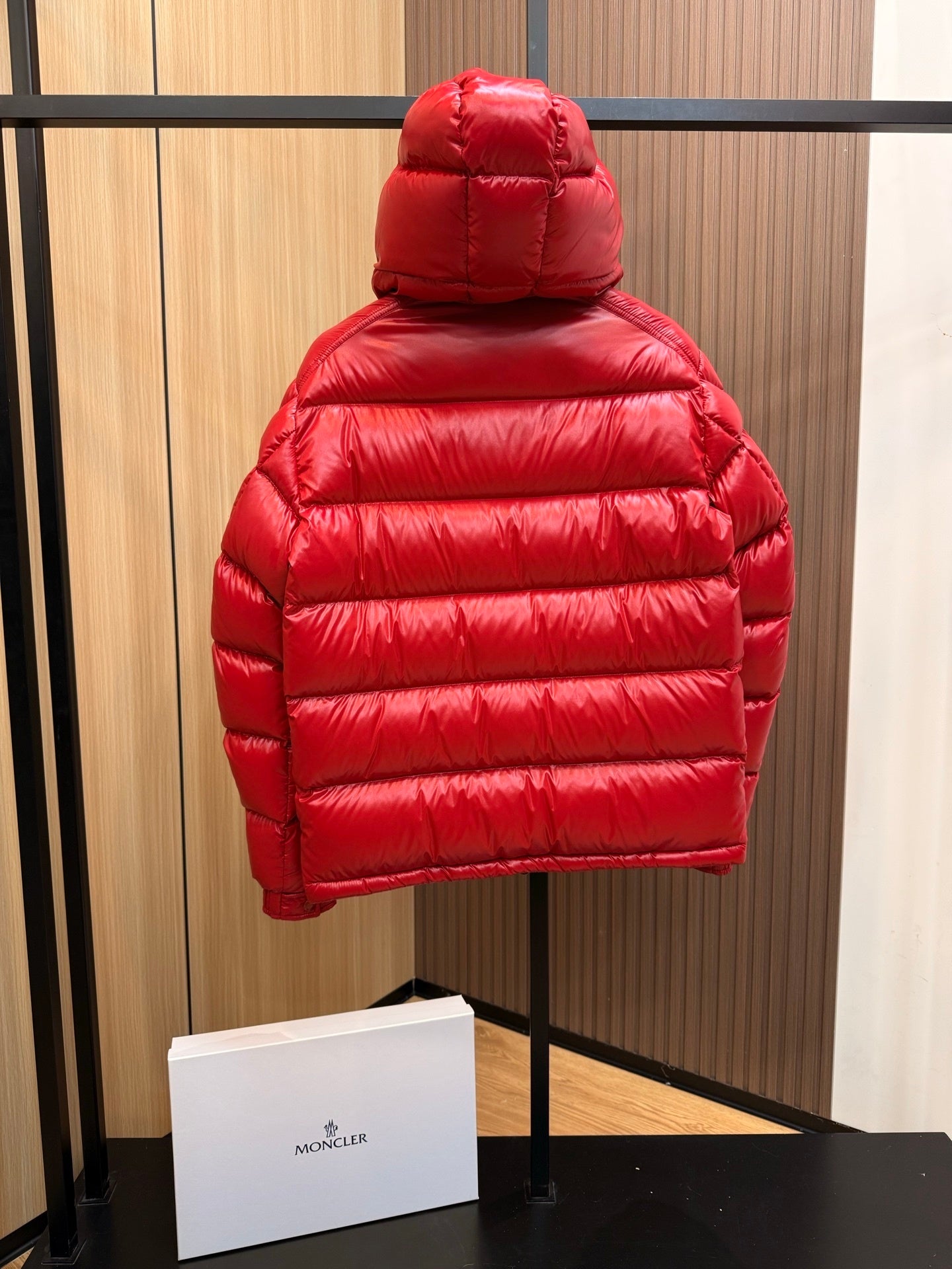Women's Shiny Red Puffer Maya Jacket with Hood