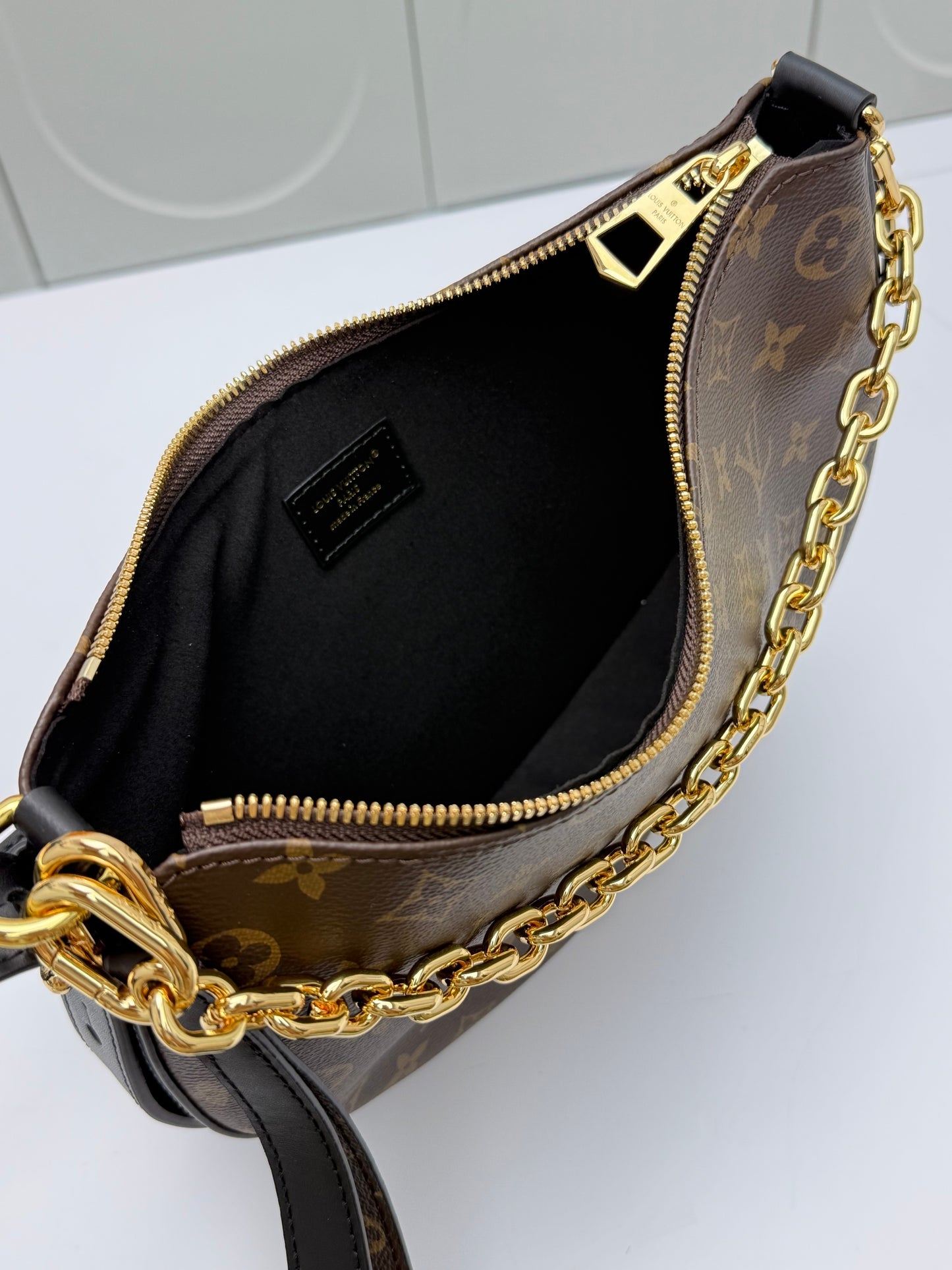 LV Loop Monogram Canvas Shoulder Bag – Compact Half-Moon Crescent Baguette