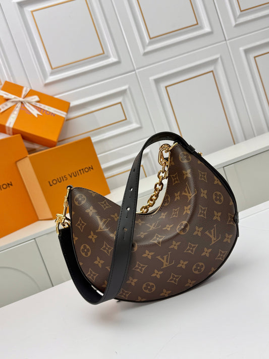 LV Loop Monogram Canvas Shoulder Bag – Compact Half-Moon Crescent Baguette