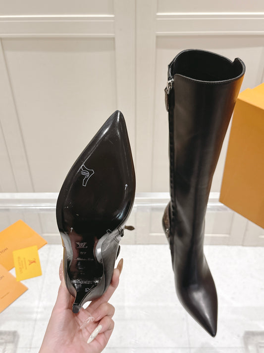 Louis Vuitton Blossom High Boot – Black Smooth Calfskin with Monogram Flower Heel