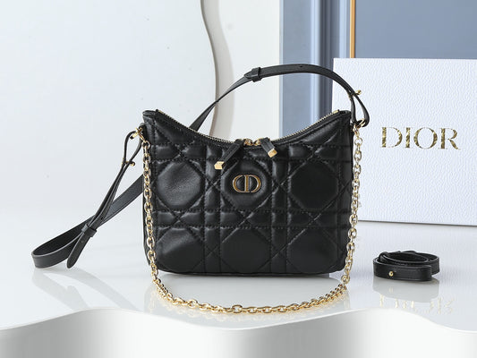 Caro Small Hobo Bag – Black Quilted Carnages Lambskin with Gold CD Hardware