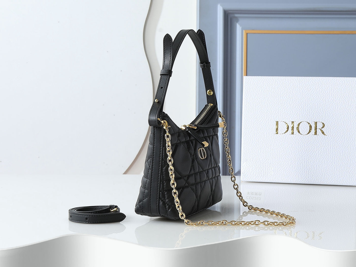 Caro Small Hobo Bag – Black Quilted Carnages Lambskin with Gold CD Hardware