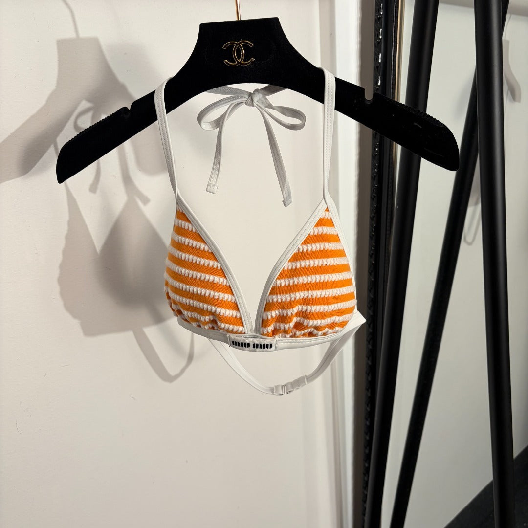 Striped Terrycloth Bikini – Tangerine Orange & Optic White Tactile Toweling Knit