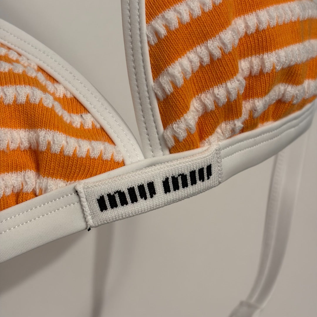 Striped Terrycloth Bikini – Tangerine Orange & Optic White Tactile Toweling Knit