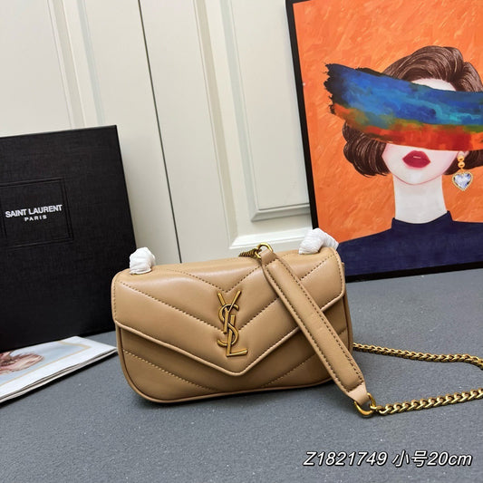 Saint Laurent Loulou Mini – Dark Beige Chevron-Quilted Lambskin with Gold YSL Hardware