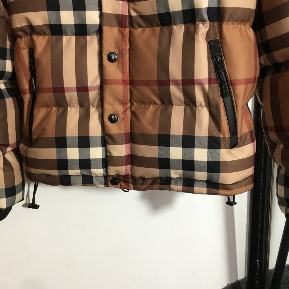Burberry Detachable Sleeve Check Dark Birch Brown Puffer Jacket
