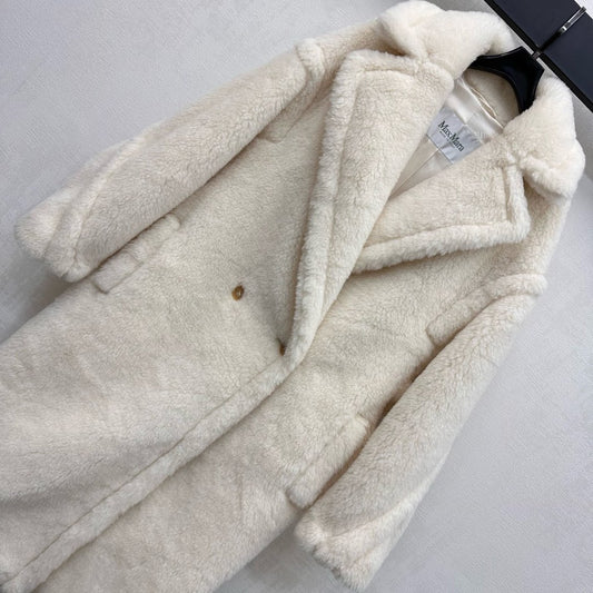 Teddy Bear Icon Coat – Double-Breasted Plush Alpaca, and Silk Blend Cocoon Overcoat