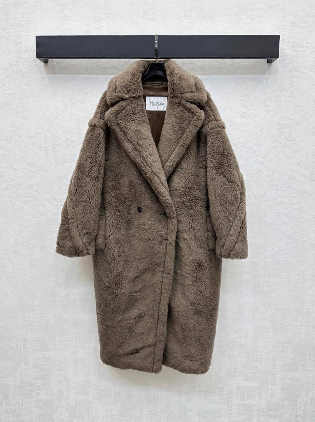 Teddy Bear Icon Coat – Double-Breasted Plush Alpaca, and Silk Blend Cocoon Overcoat
