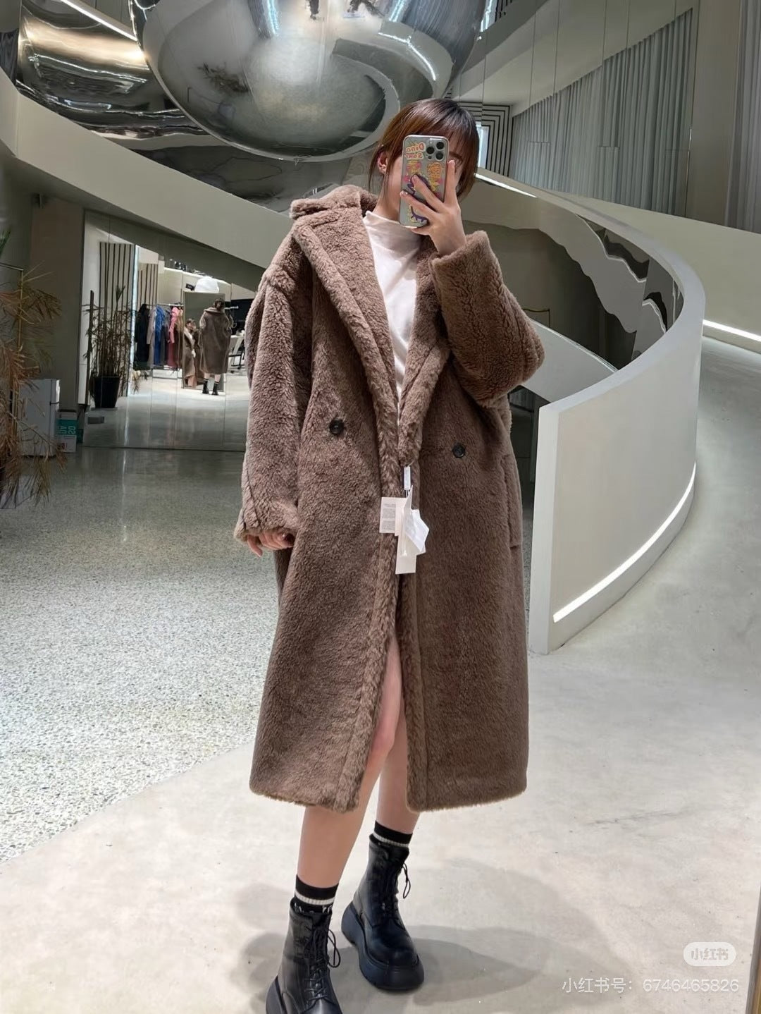 Teddy Bear Icon Coat – Double-Breasted Plush Alpaca, and Silk Blend Cocoon Overcoat