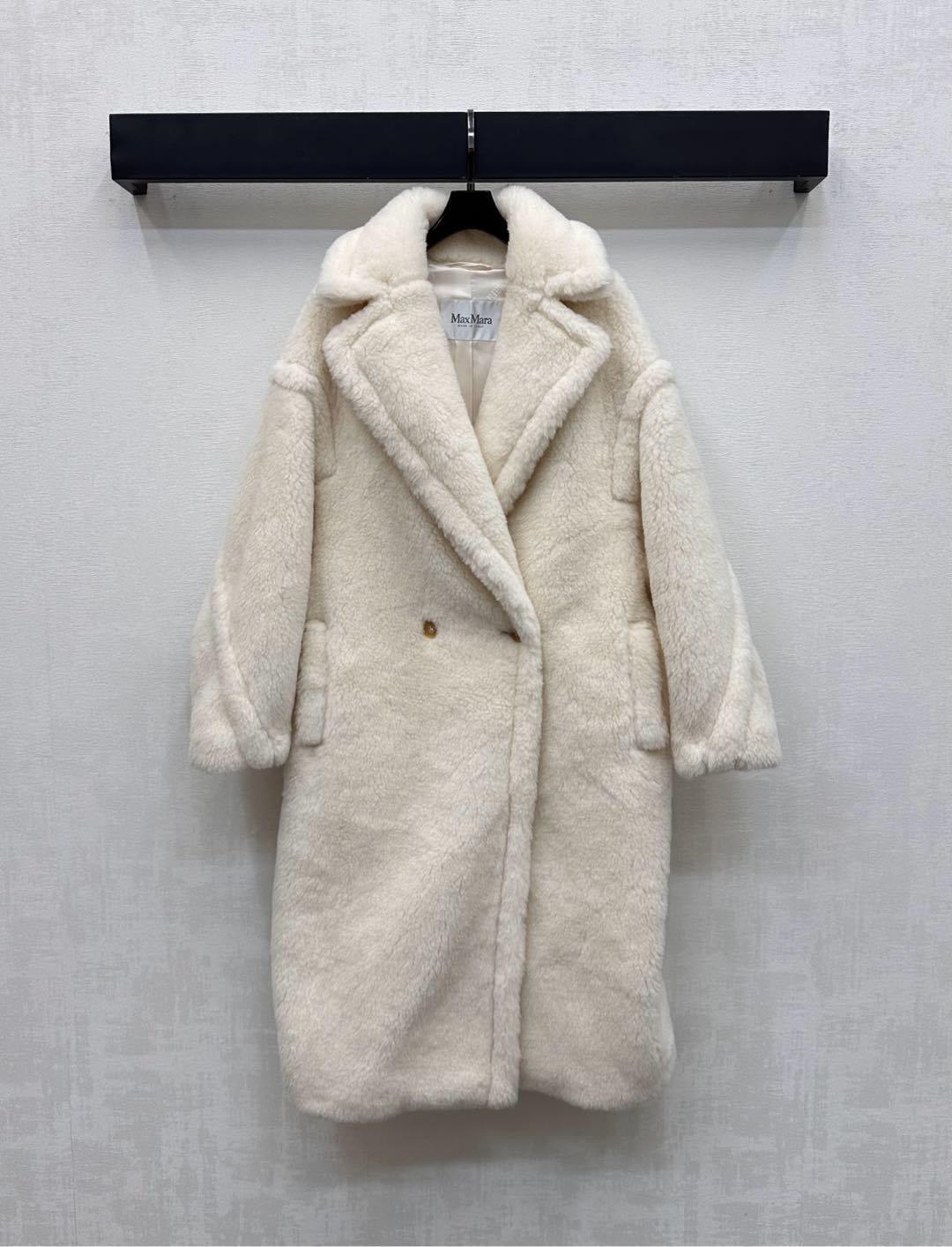 Teddy Bear Icon Coat – Double-Breasted Plush Alpaca, and Silk Blend Cocoon Overcoat