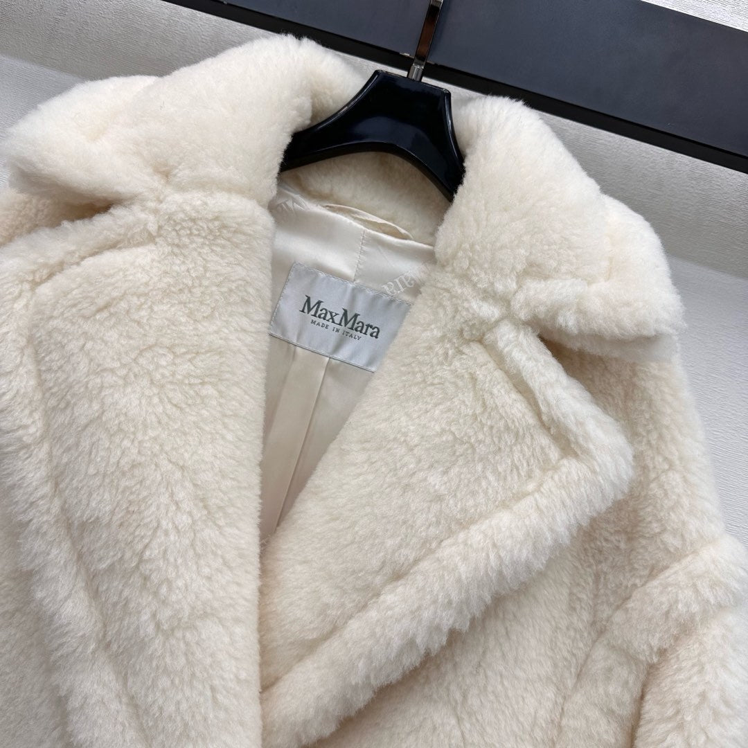 Teddy Bear Icon Coat – Double-Breasted Plush Alpaca, and Silk Blend Cocoon Overcoat