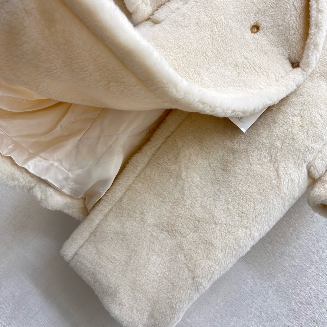 Teddy Bear Icon Coat – Double-Breasted Plush Alpaca, and Silk Blend Cocoon Overcoat