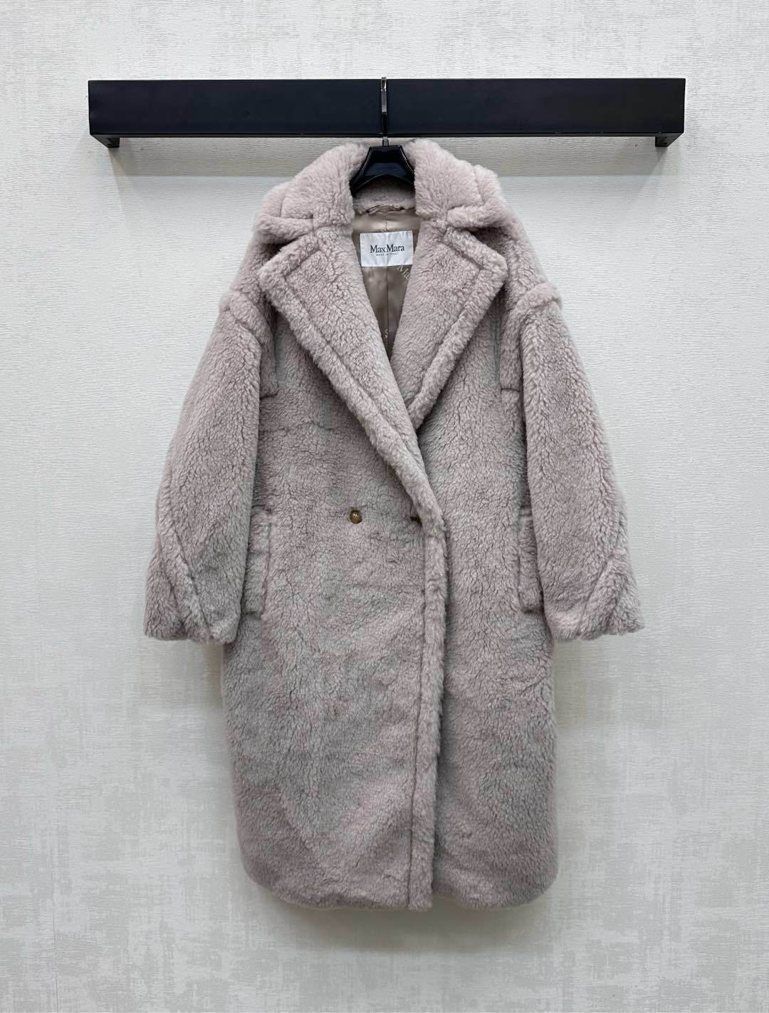 Teddy Bear Icon Coat – Double-Breasted Plush Alpaca, and Silk Blend Cocoon Overcoat
