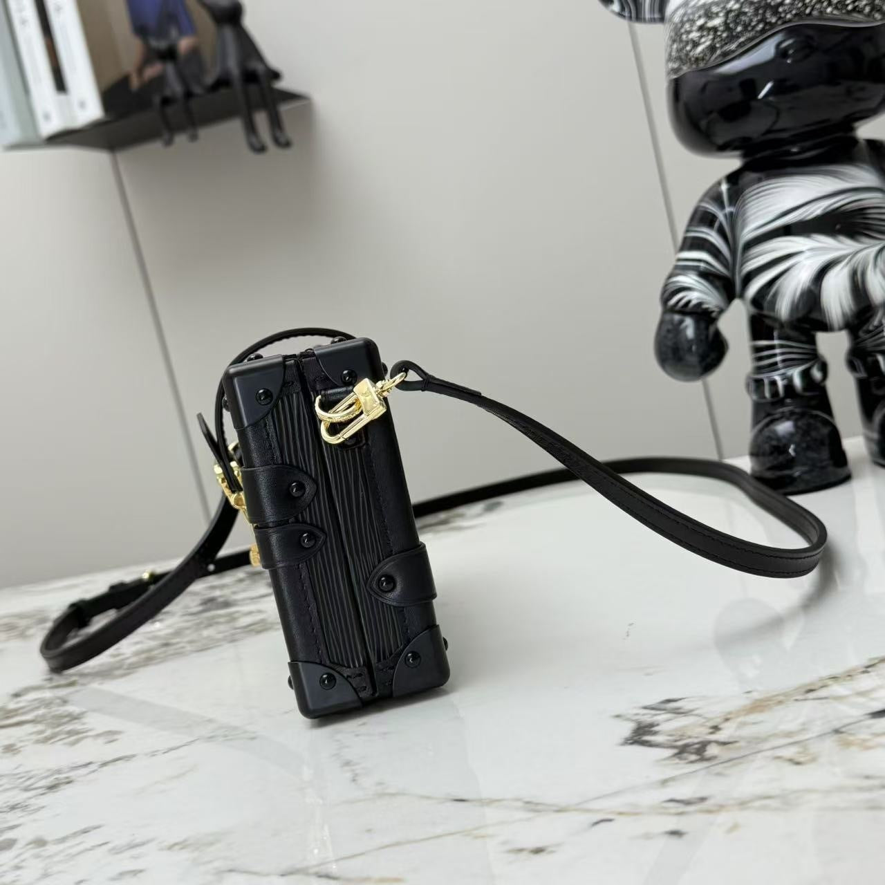 Petite Malle Trunk Bag – Black Epi Leather with Gold Hardware