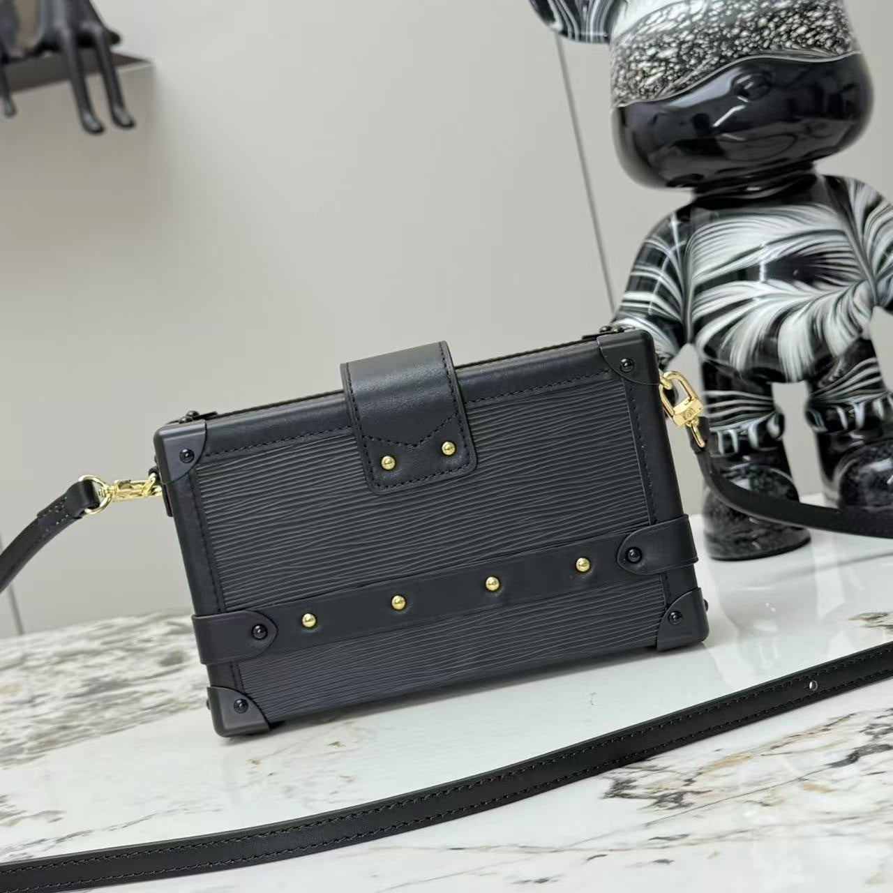 Petite Malle Trunk Bag – Black Epi Leather with Gold Hardware