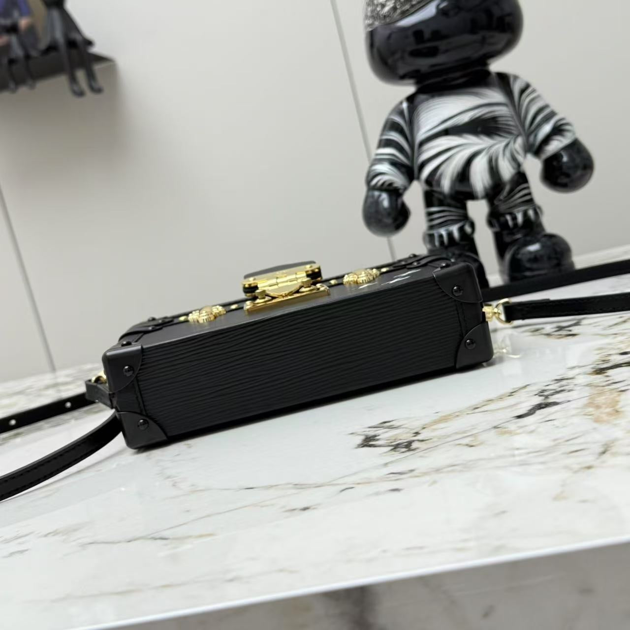 Petite Malle Trunk Bag – Black Epi Leather with Gold Hardware