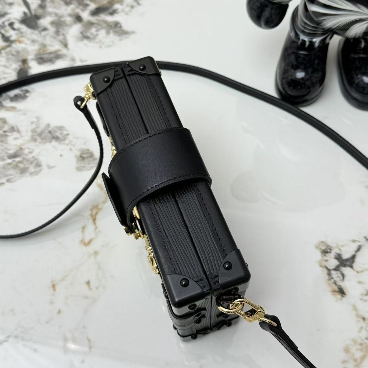 Petite Malle Trunk Bag – Black Epi Leather with Gold Hardware