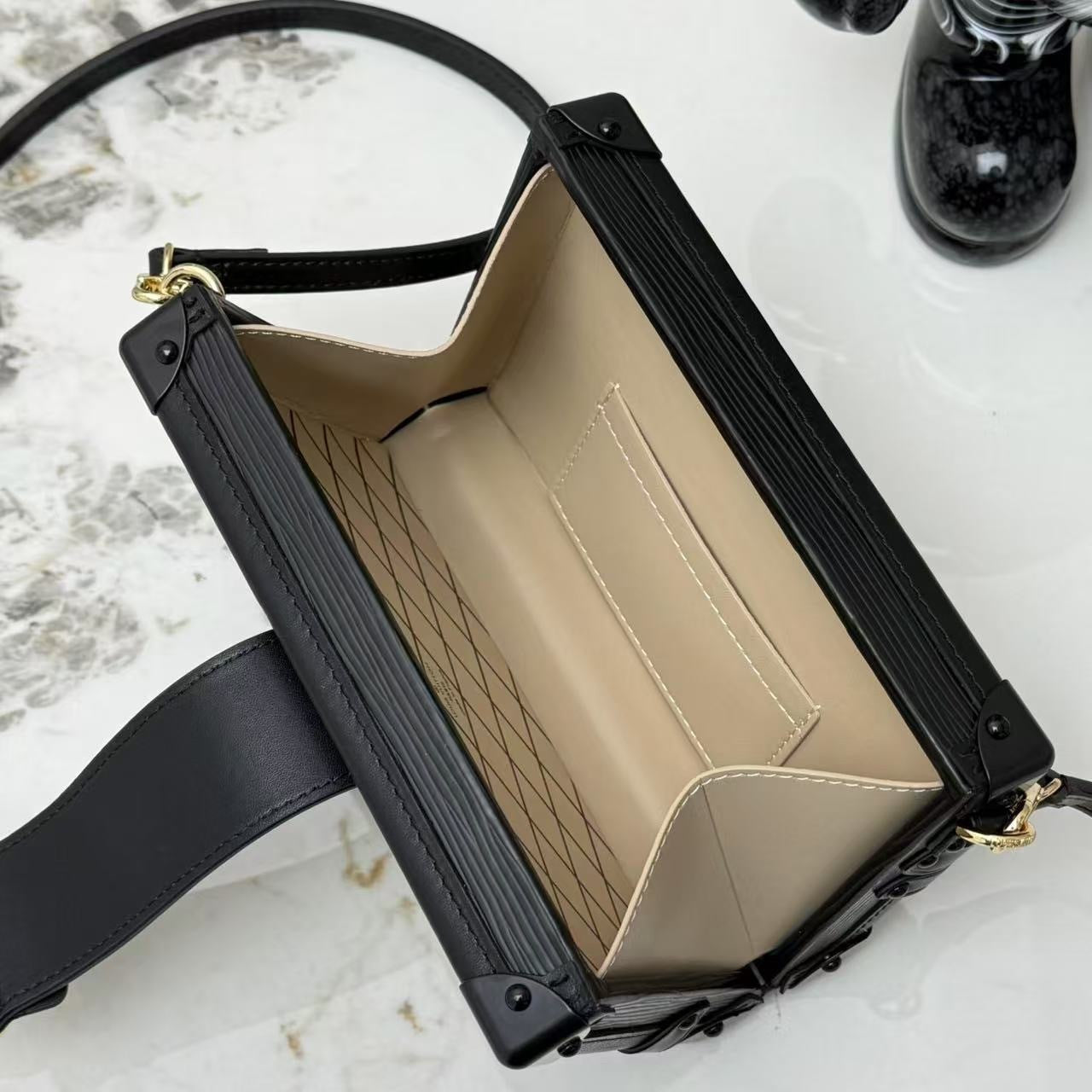 Petite Malle Trunk Bag – Black Epi Leather with Gold Hardware