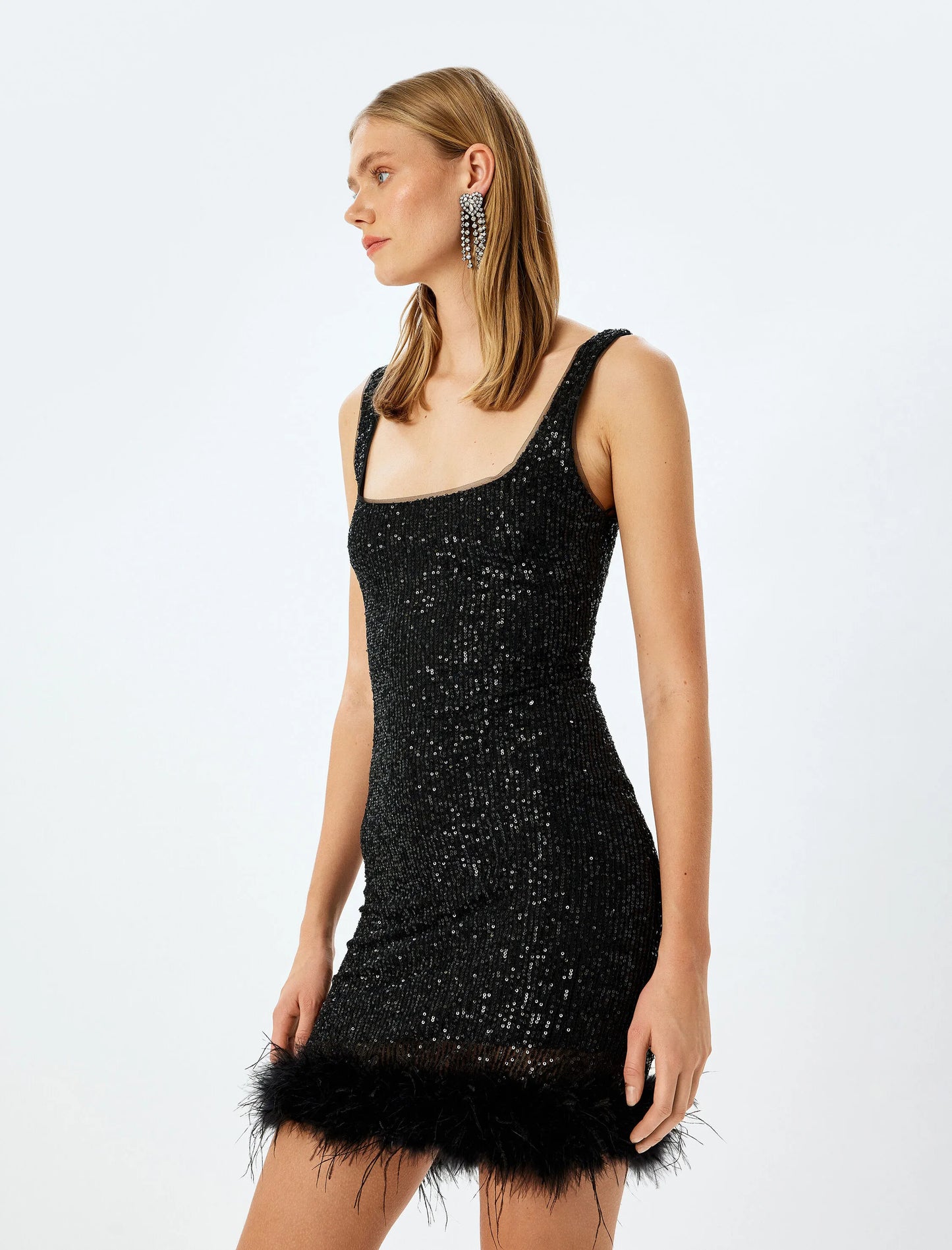 The Dazzling Feather Black Mini Dress