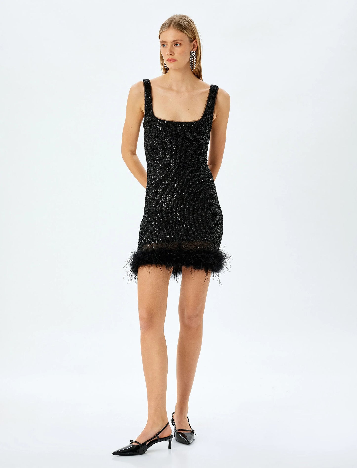 The Dazzling Feather Black Mini Dress