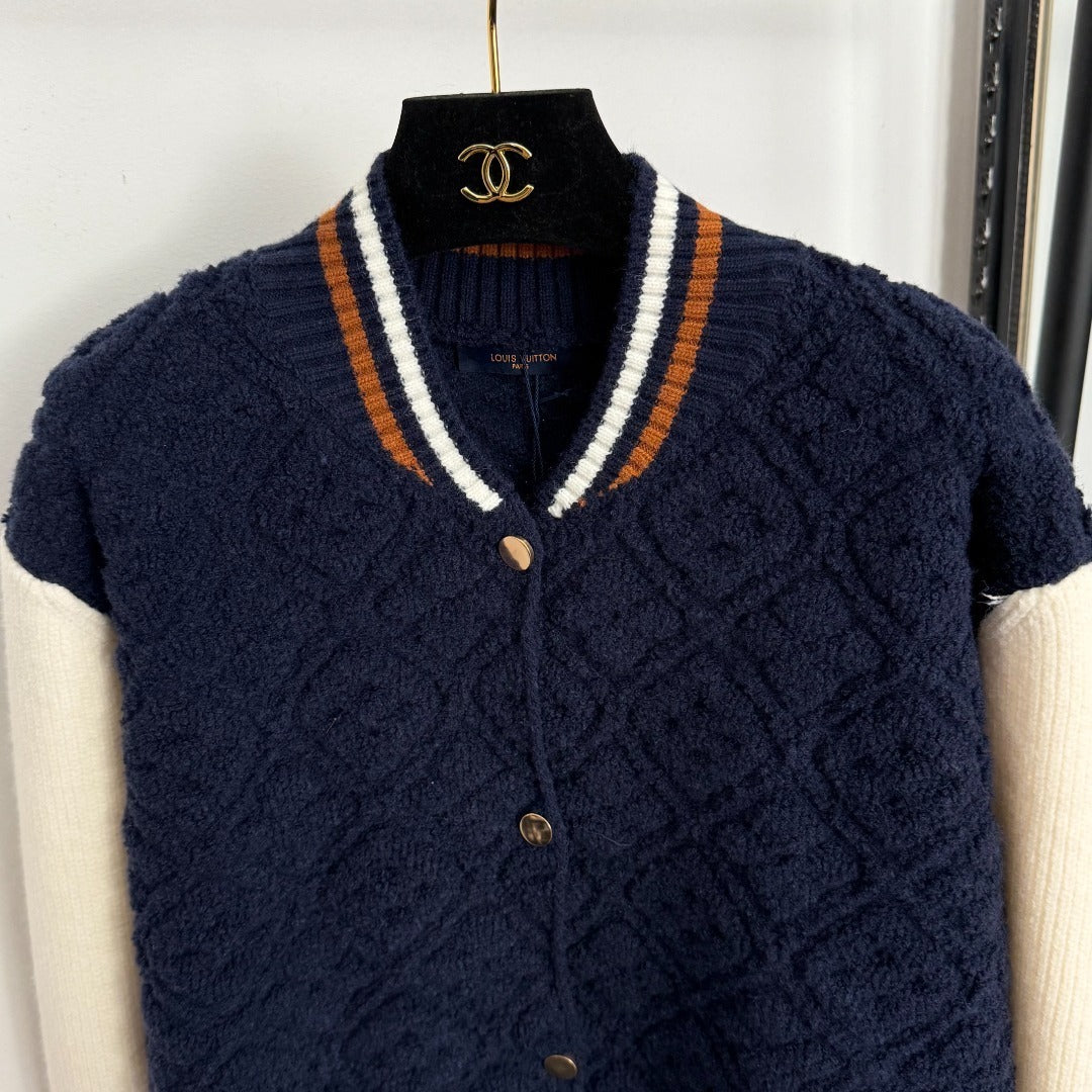 Monogram Toweling LV Varsity Jacket – Navy Wool-Cashmere Knit Bomber